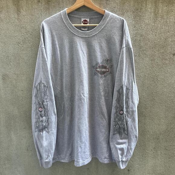 Harley Davidson Tee Shirt Vintage 90s Spider Web Long Sleeve Gray Size 2XL - Picture 1 of 6